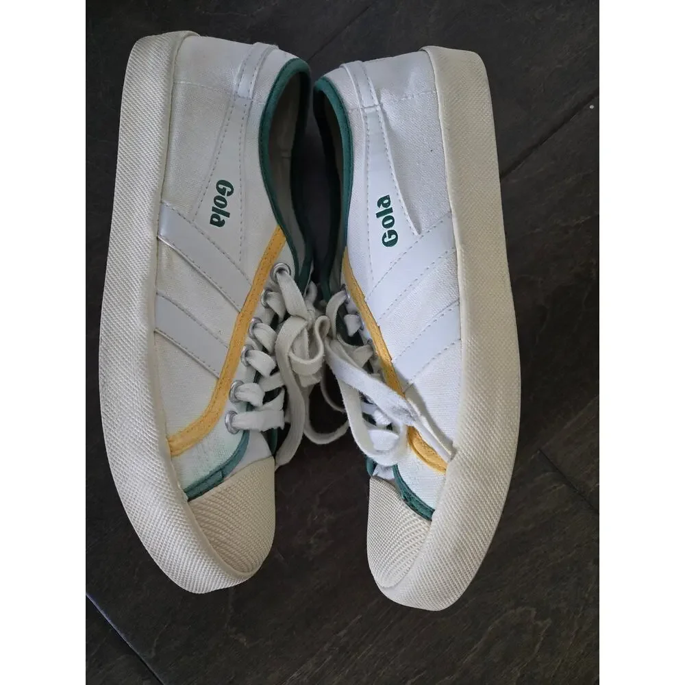 Gola Coaster Smash Canvas Sneakers White Green Yellow Women's Size 8
